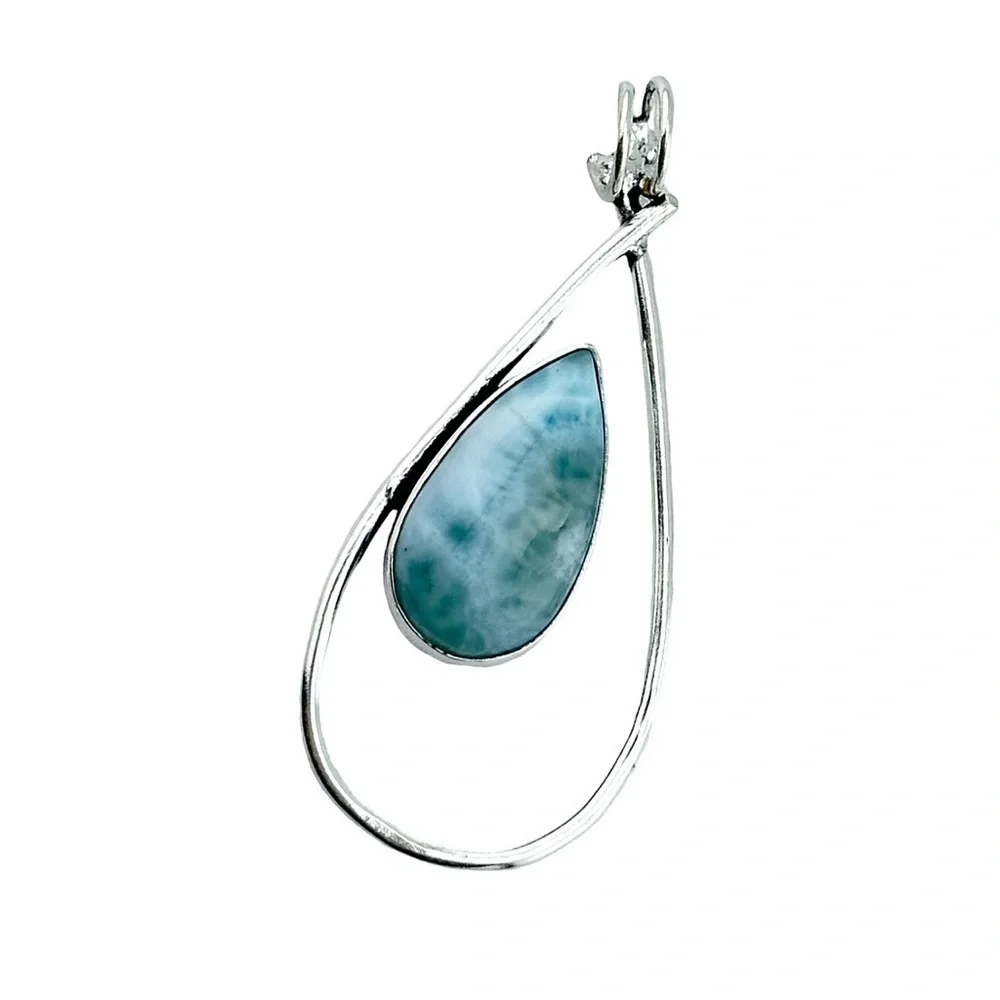 Larimar Dominican Republic Natural Solid Sterling Silver Pendant Necklace
